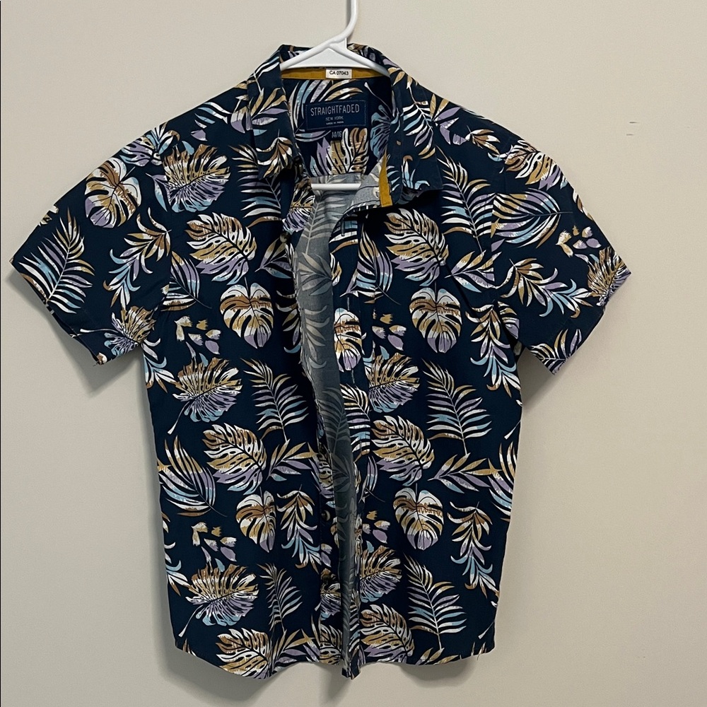 Goodfellow & Co Dark Blue Leaf Print Shirt